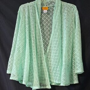 Ruby Rd. Light Green Open Knit Cardigan
